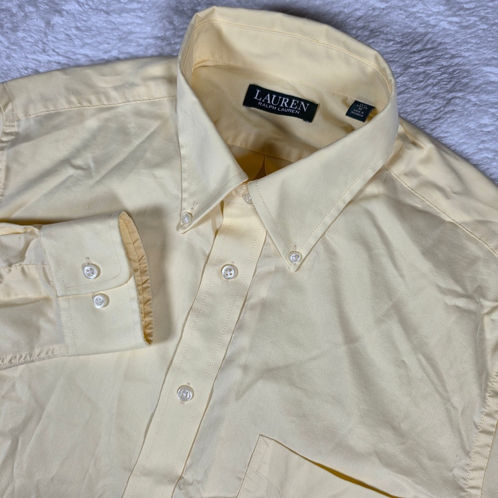 NEW Lauren Ralph Lauren Mens 15.5/34-35 Yellow Stretch Button up L/S Shirt
